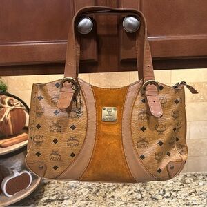 MCM Visetos Vintage Brown Monogram Leather Tote Bag